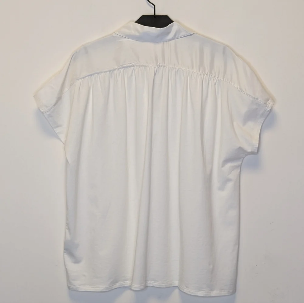 Garnet Hill Freya Silk Top Cream V-Neck Short Sleeve Blouse M - Picture 7 of 10